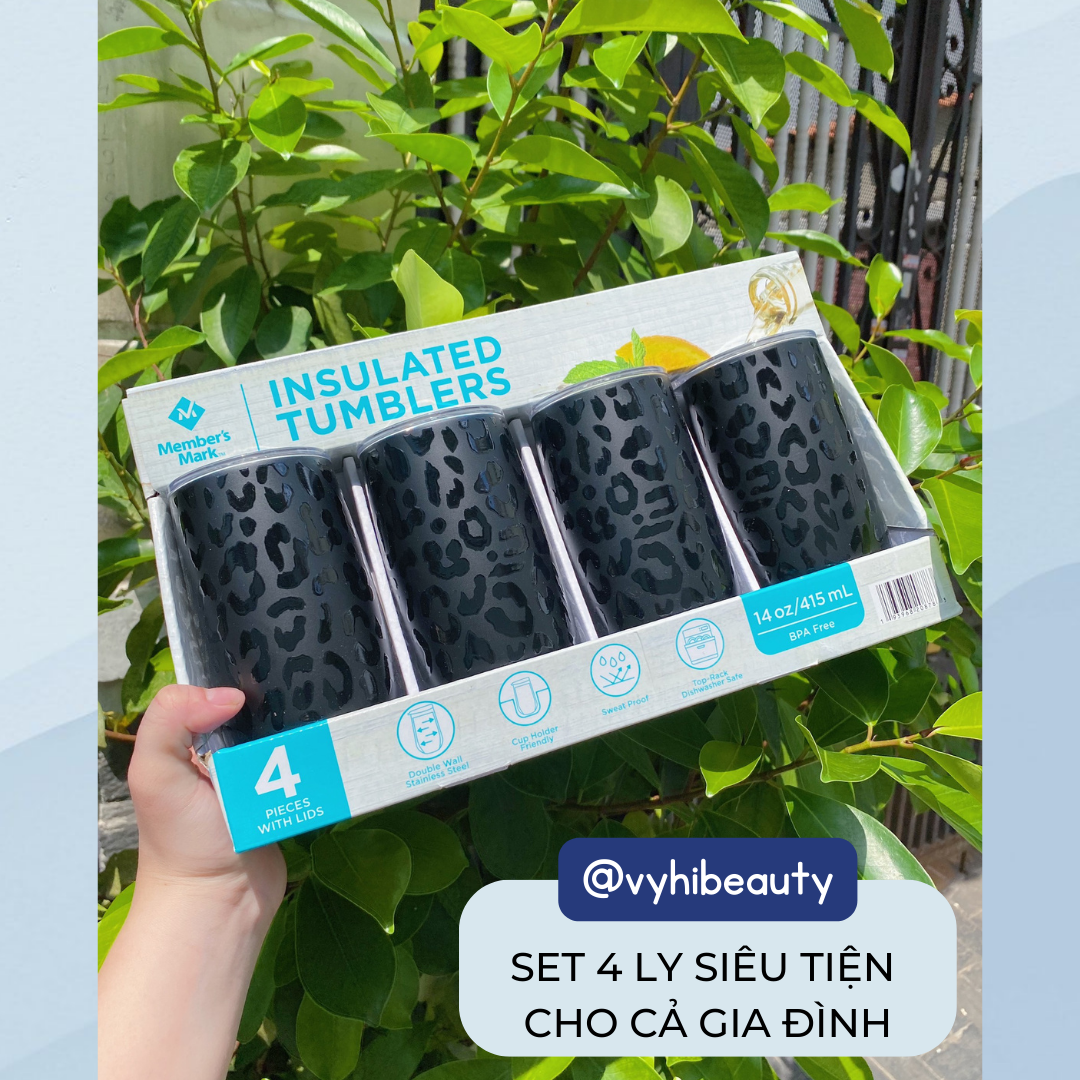 Tách set 1 ly nước Member's Mark Insulated Tumblers chống đọng nước 415ml kèm ống hút