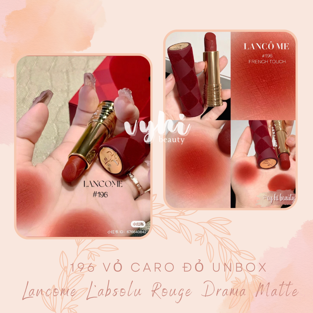 Son thỏi Lancome L'absolu Rouge Drama Matte phiên bản giới hạn màu 196 vỏ caro đỏ unbox