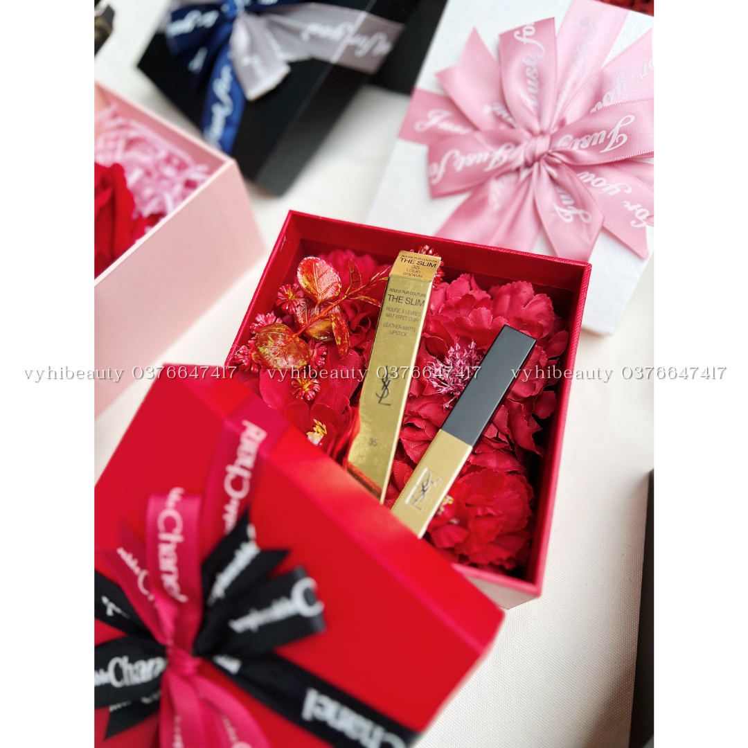 Hộp quà vuông hoa vải 14 x 14 x 7 cm