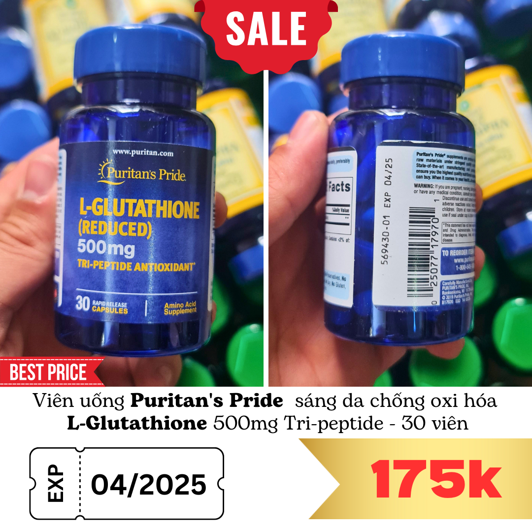 Viên uống Puritan's Pride L-Glutathione 500mg Tri-peptide chống oxi hó – Vy Hí Beauty Viên uống Puritan's Pride L-Glutathione 500mg Tri-peptide chống oxi hó – Vy Hí Beauty