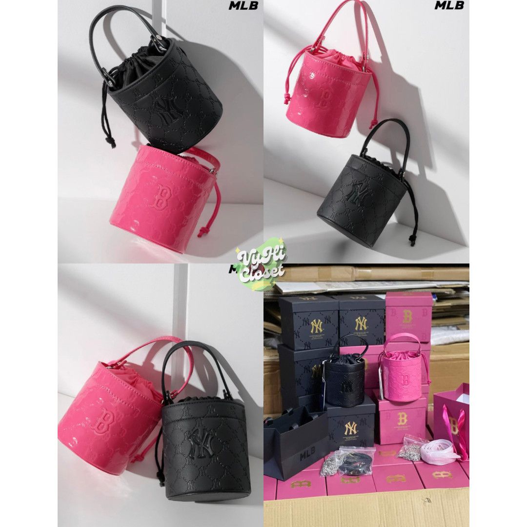 Túi bucket MLB dây rút chất liệu da full box + túi giấy + ruy băng
