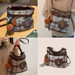 Túi bucket TouTou kẻ dạ kèm charm 25cm
