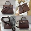 Túi Hermes Kelly da lì đỏ nâu 25cm