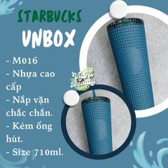 Ly Starbucks The Siren xanh navy nhám họa tiết vuông 710ml