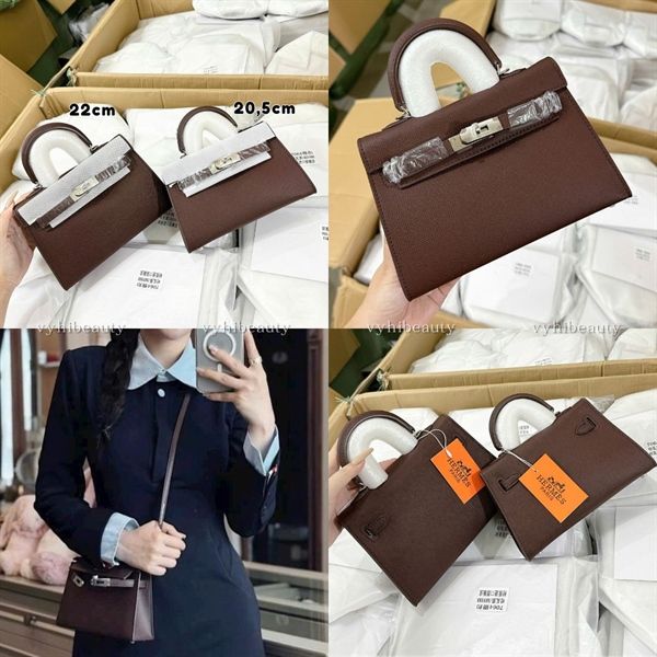 Túi Hermes đỏ nâu rượu 22cm