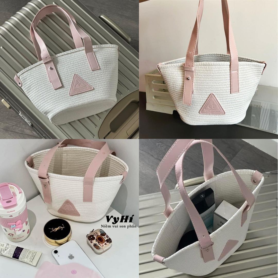 Túi gift 3CE TRẮNG quai hồng 17 x 10 x 6 cm