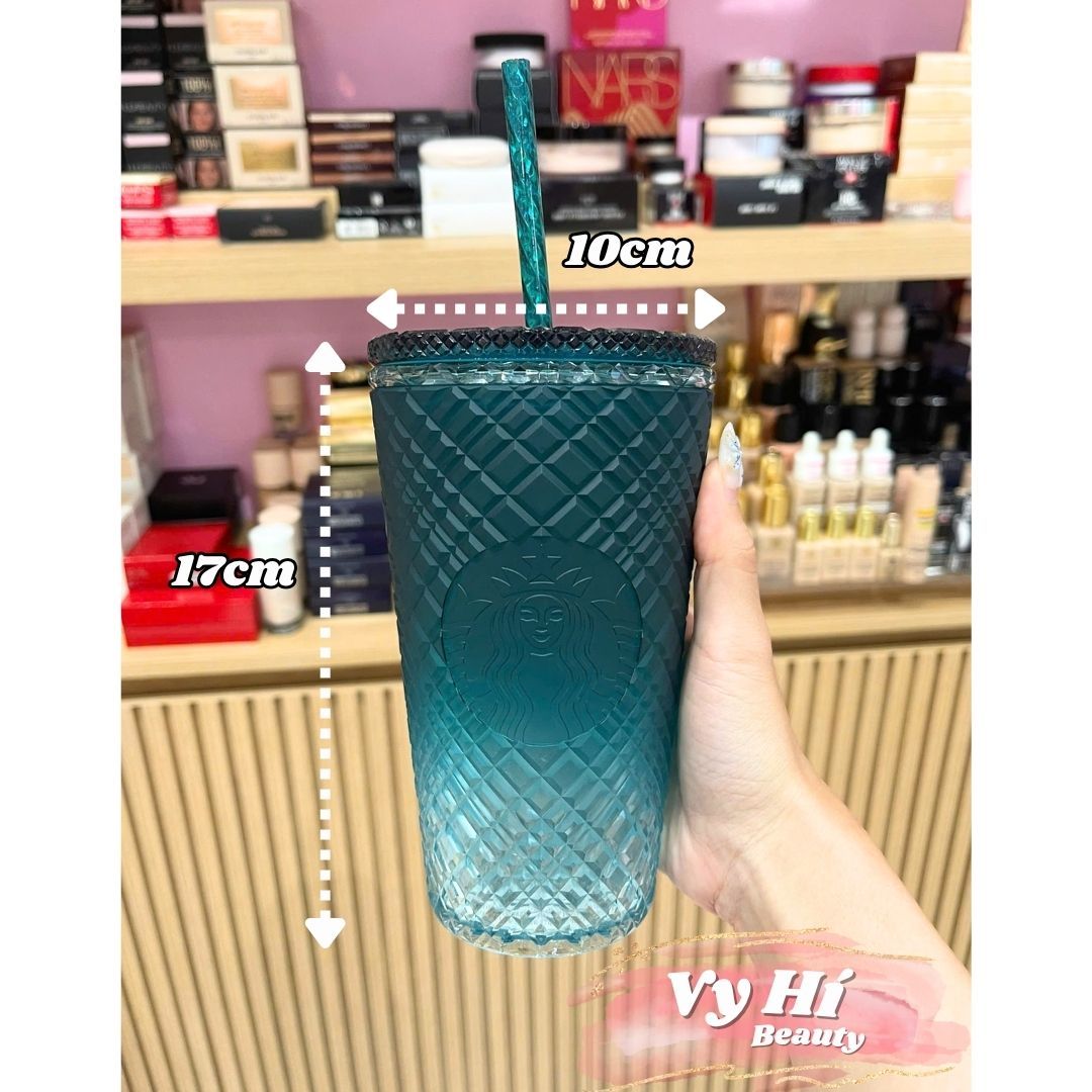 Ly Starbucks Ombre xanh navy họa tiết chéo 473ml