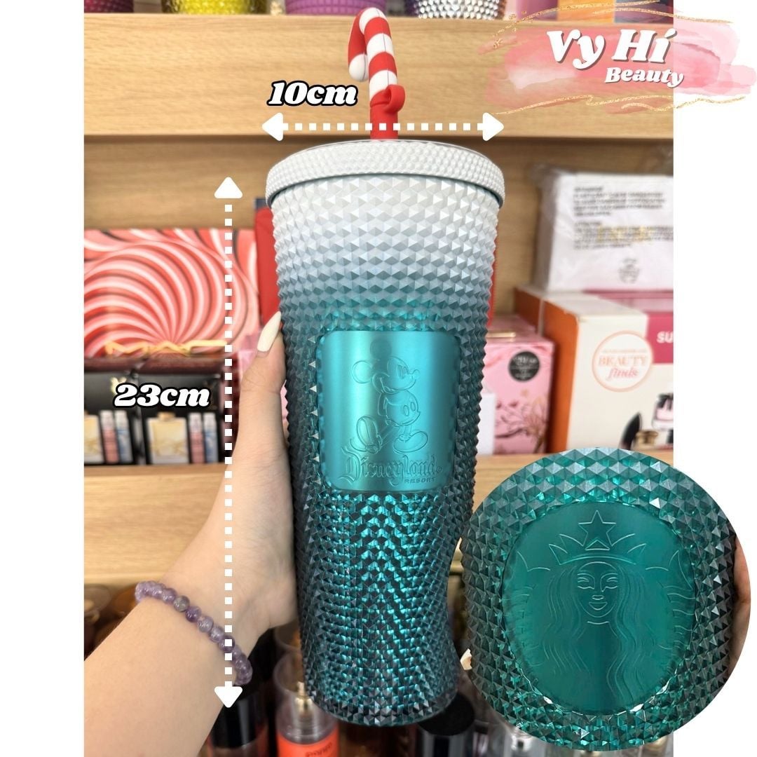 Ly Starbucks xanh lá gai trắng ống hút Christmas 710ml