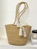 Túi cói đan phối nơ 29 x 20 x 9 (miệng túi 37 cm)