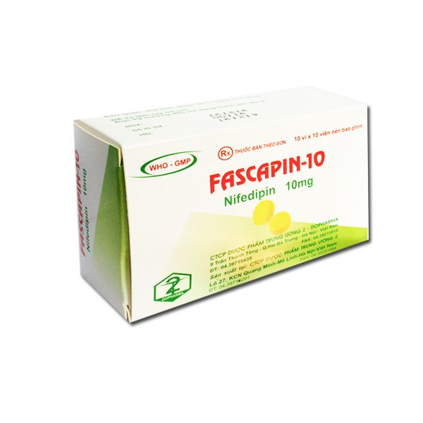  Fascapin Nifedipin 10mg hộp 100viên TW2 