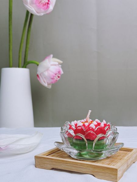  Nến thơm hoa sen hương tinh dầu thiên nhiên đế thủy tinh phong thủy Fresh Home Lab 