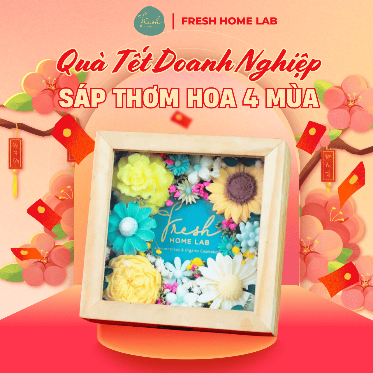  [Quà Tặng Doanh Nghiệp] Hộp hoa sáp thơm 4 mùa, Có thể in logo và tên người nhận - Fresh Home Lab 