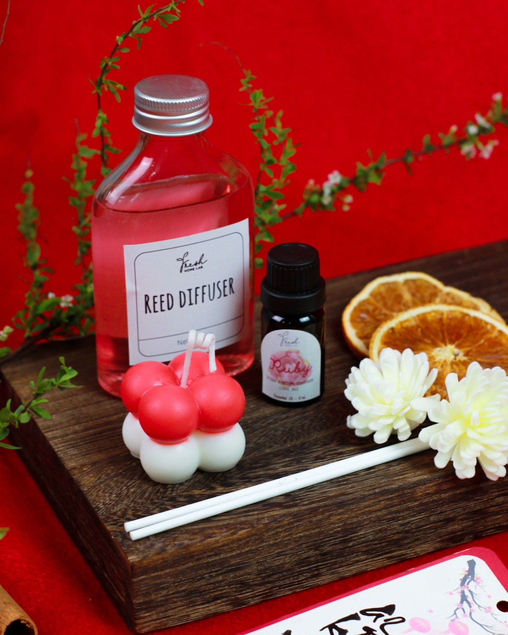 [Quà Tặng Doanh Nghiệp] Dung môi khuếch tán, Tinh dầu, Kèm đồ trang trí - Fresh Home Lab 