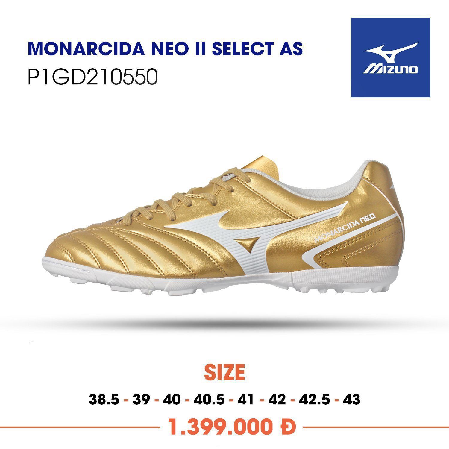  Mizuno Monarcida NEO II Select AS Màu Vàng Trắng - Giày Đá Bóng Chính Hãng Đế TF 