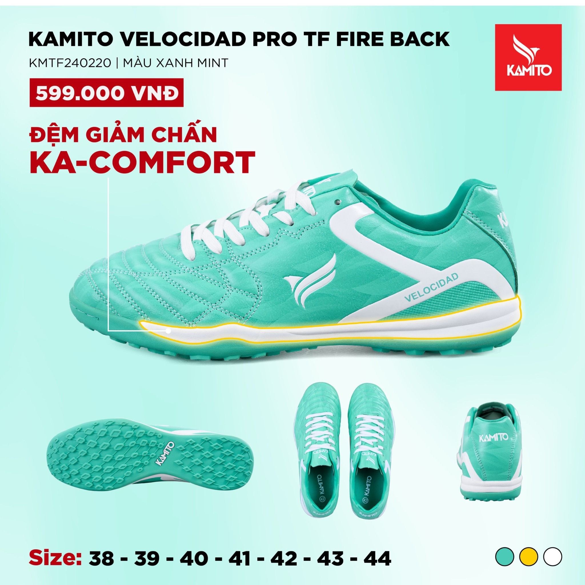  Kamito Velocidad Pro Fire Back đế TF - Giày Đá Bóng Chính Hãng Sân Cỏ Nhân Tạo 