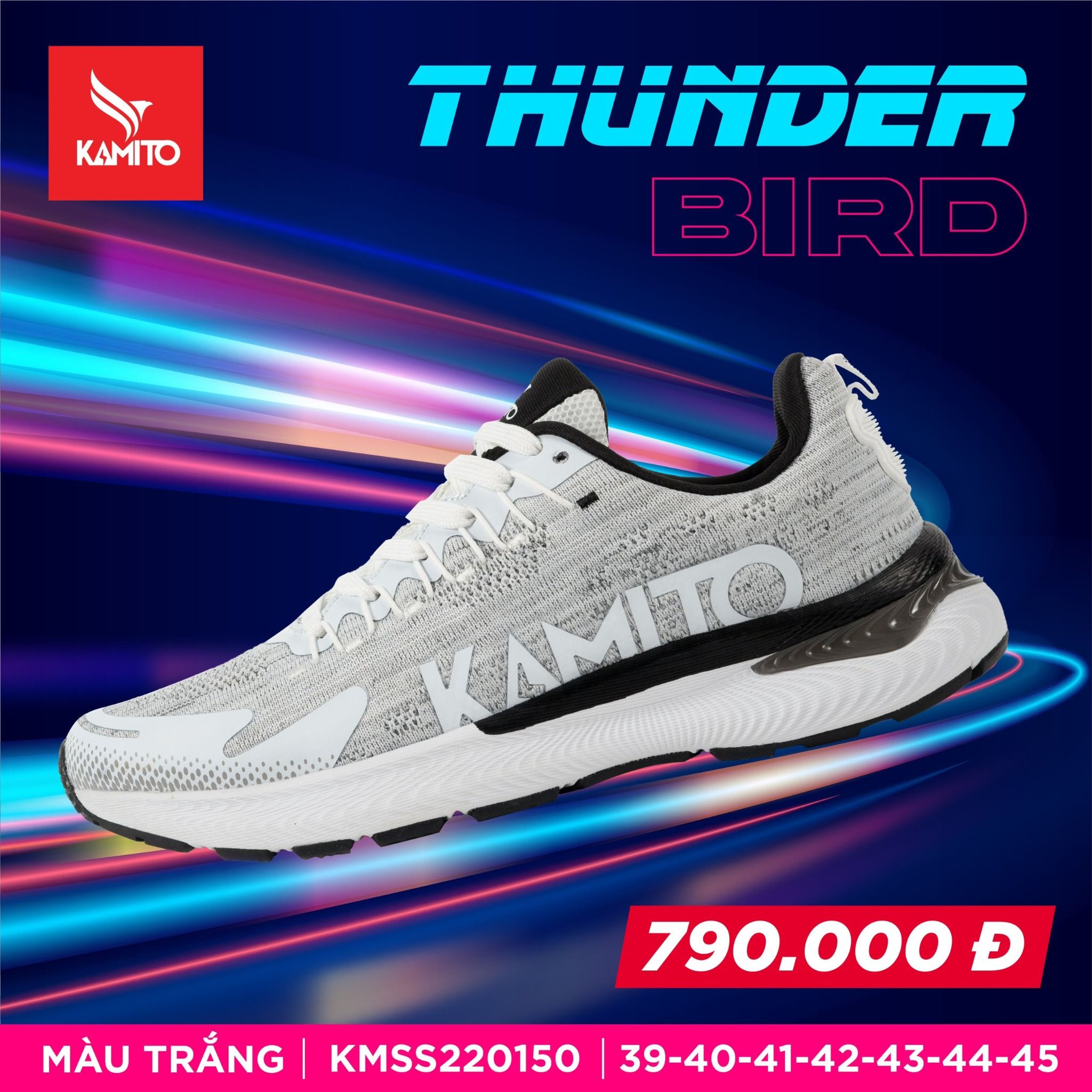  Giày Chạy Bộ Thunder Bird Chính Hãng Màu Xám Đen - Giày Training Kamito 