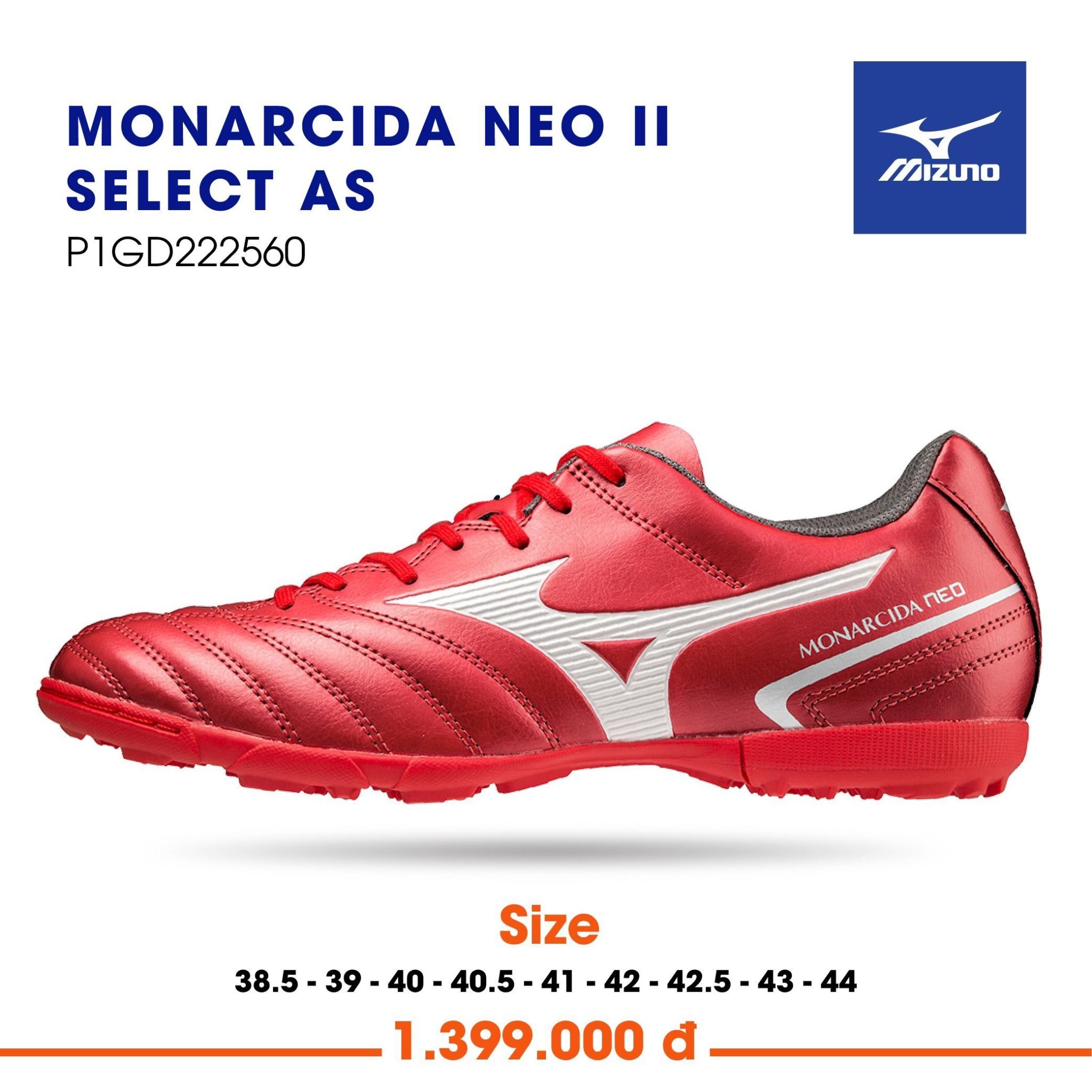  Mizuno Monarcida NEO II Select AS Màu Đỏ Mận -  Giày Đá Bóng Chính Hãng Đế TF 