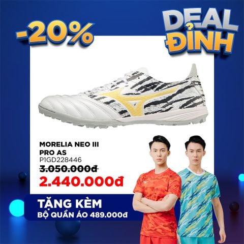 Mizuno Morelia NEO 3 Pro AS màu Trắng Sọc Đen Vàng - Giày Bóng Đá Chính Hãng 