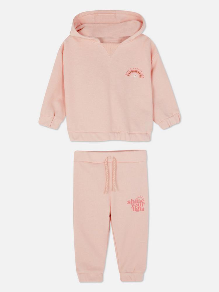 Bộ nỉ da cá Primark màu hồng cầu vồng in ngực Have A Lovely Day size 3 - 36m
