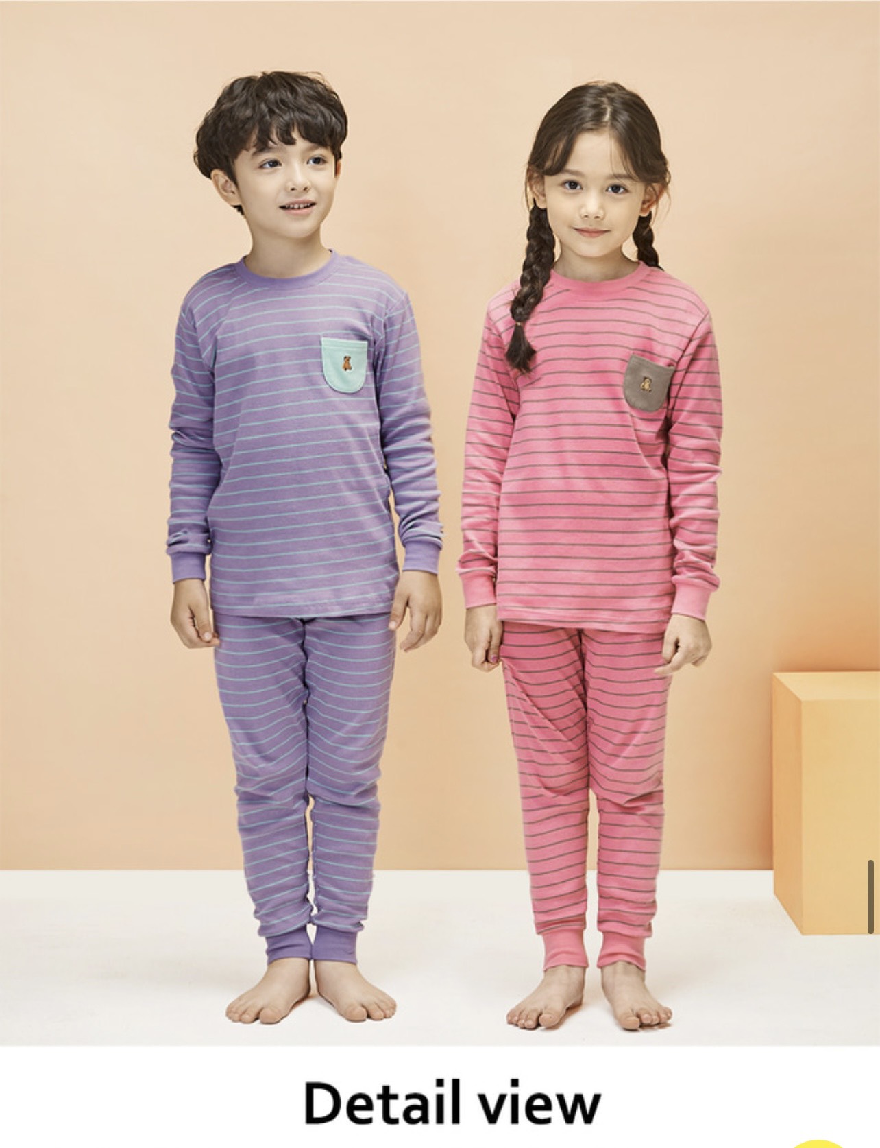 Bộ cotton Uni xuất Hàn kẻ nhiều màu túi ngực thêu gấu size 90-160