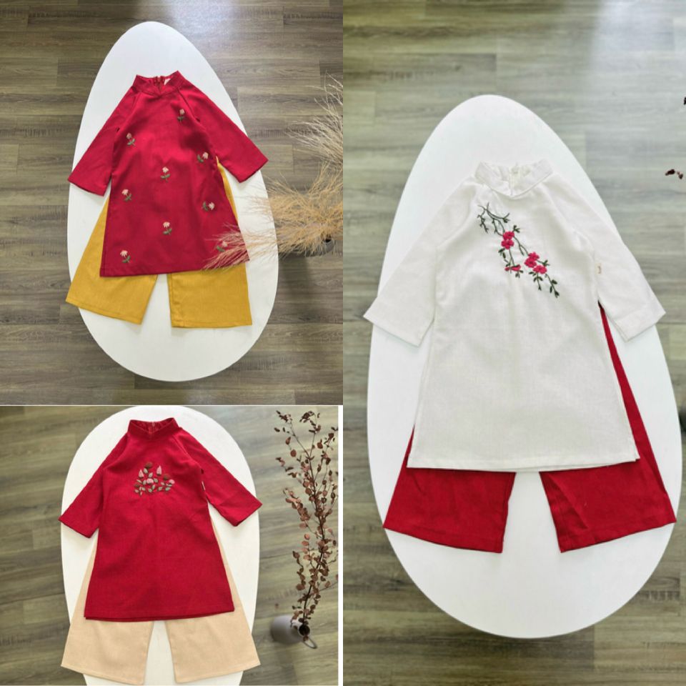 Áo dài Harifa linen thêu tay BG size 1-10y