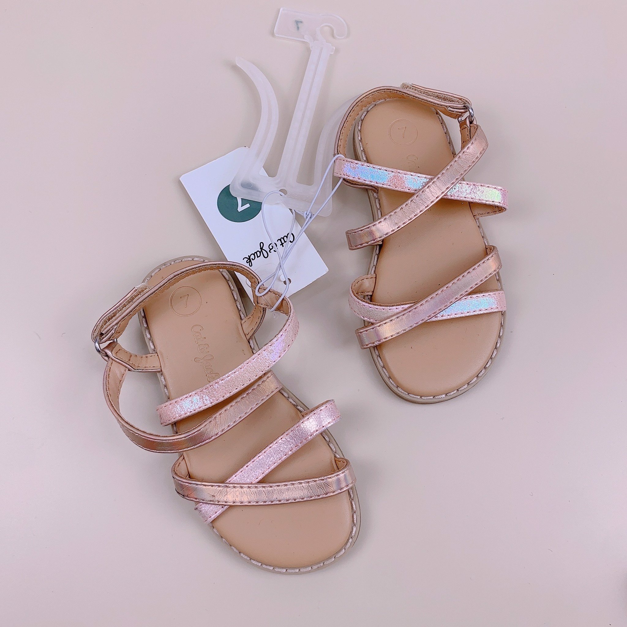 Sandal Cat&Jack bé gái quai chéo nhũ vàng hồng