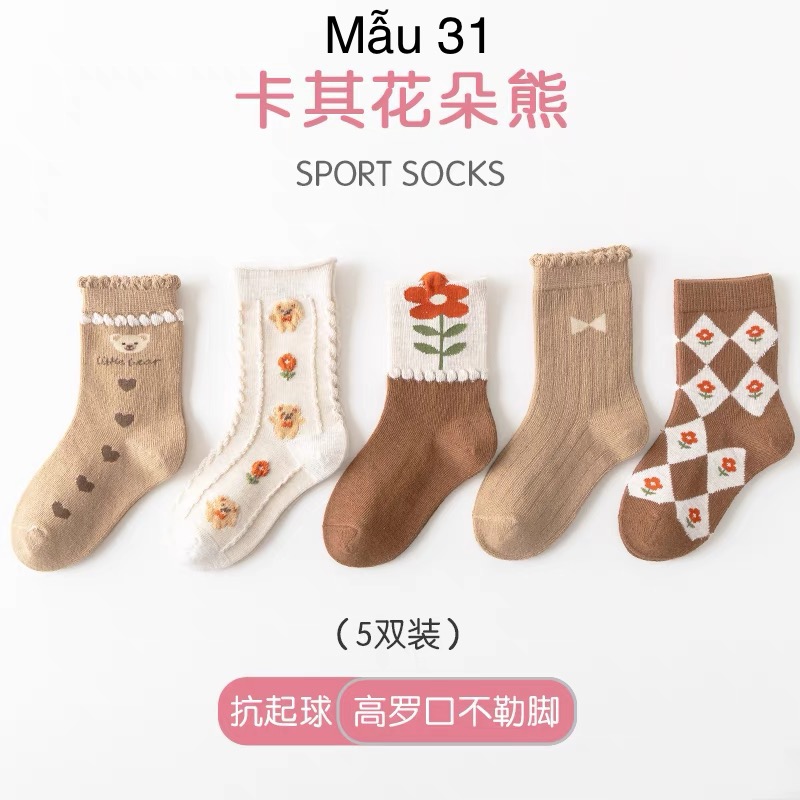 Set 5 tất Minliu Kids Socks nhiều hình Bé Gái size 2 - 12y