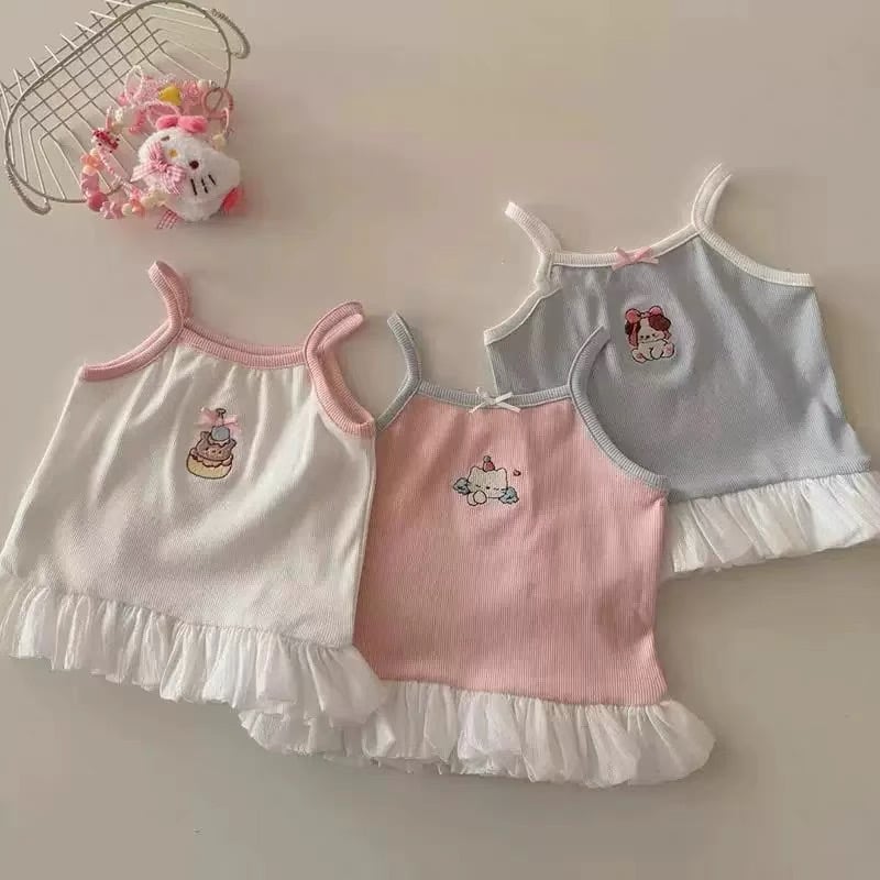 Áo hai dây thun tăm phối gấu voan size 90 - 130