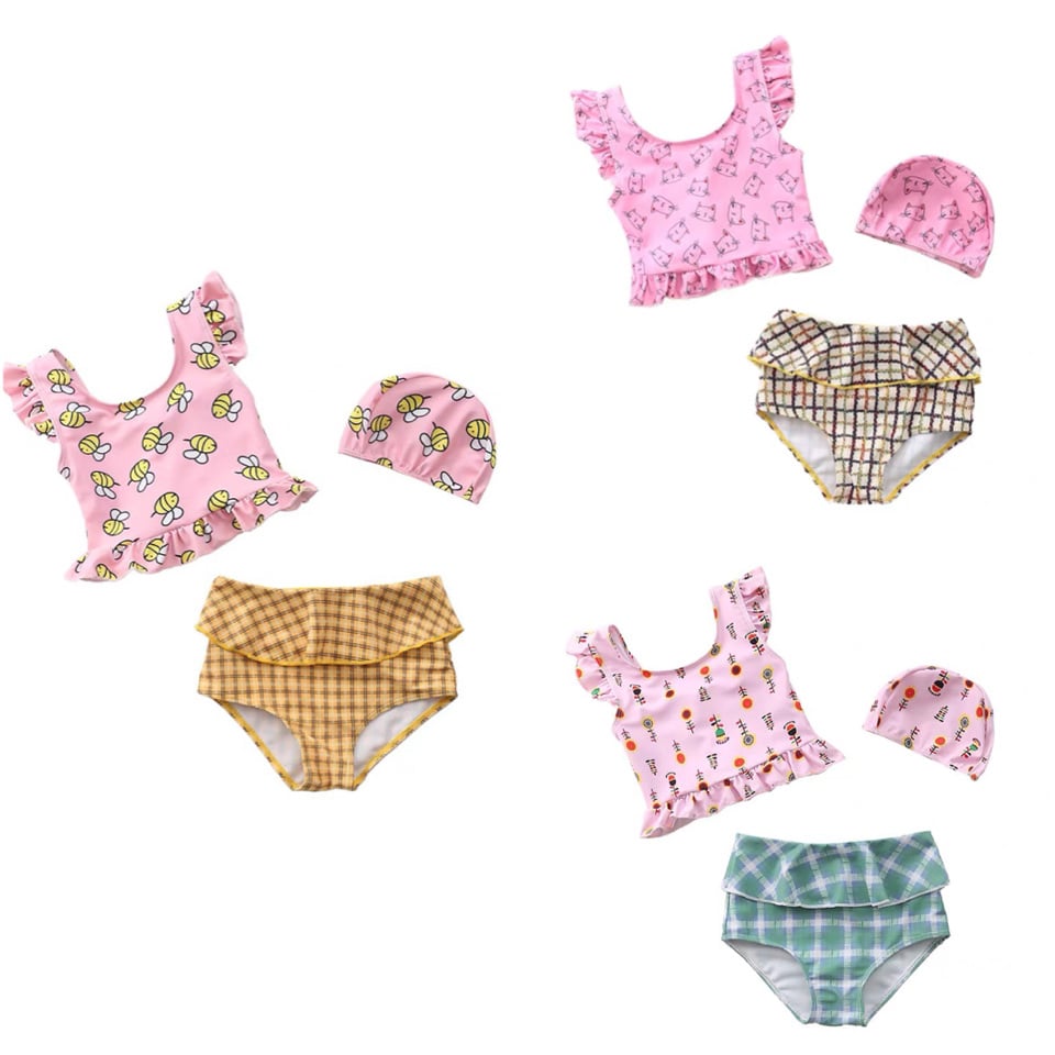 Bộ bơi 3ct áo dáng ngắn, quần cạp cao BG size 3-7y