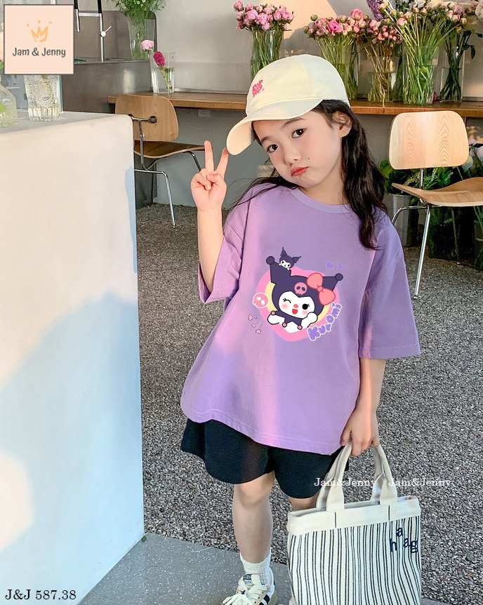 Bộ Jam & Jenny Kuromi màu tím mix quần cotton đen size 2-3y đến 11-12y