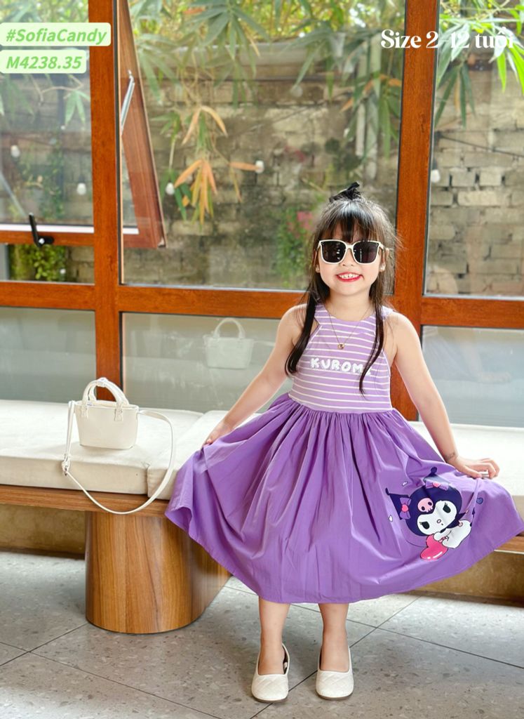 M4238 - Váy Mia Kids Kuromi kẻ tím phối cổ yếm size 2-12y