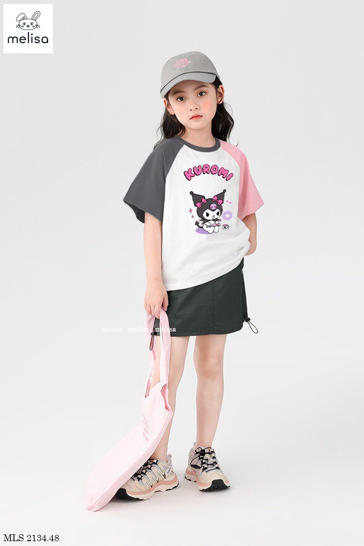 Bộ Melisa áo tay phối Kuromi mix chân váy ghi size 2-12y