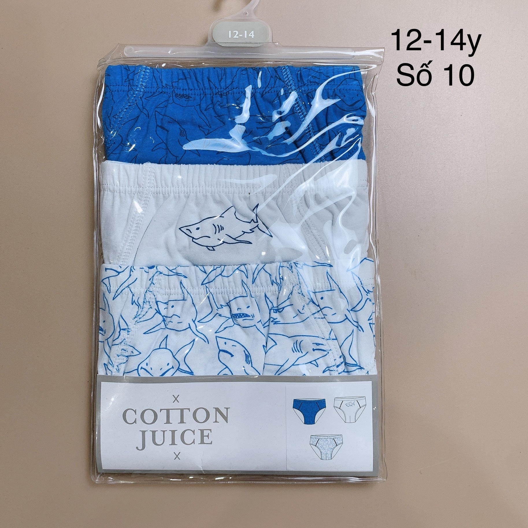 [12-14y] Set 3 quần sịp tam giác Cotton Juice bé trai