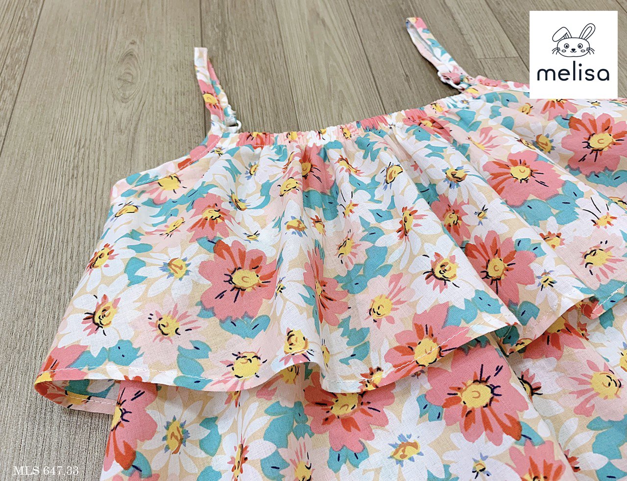 Bộ thô lanh Melisa áo 2 dây xếp bèo - quần boom 2 màu hoa size 2 - 11y