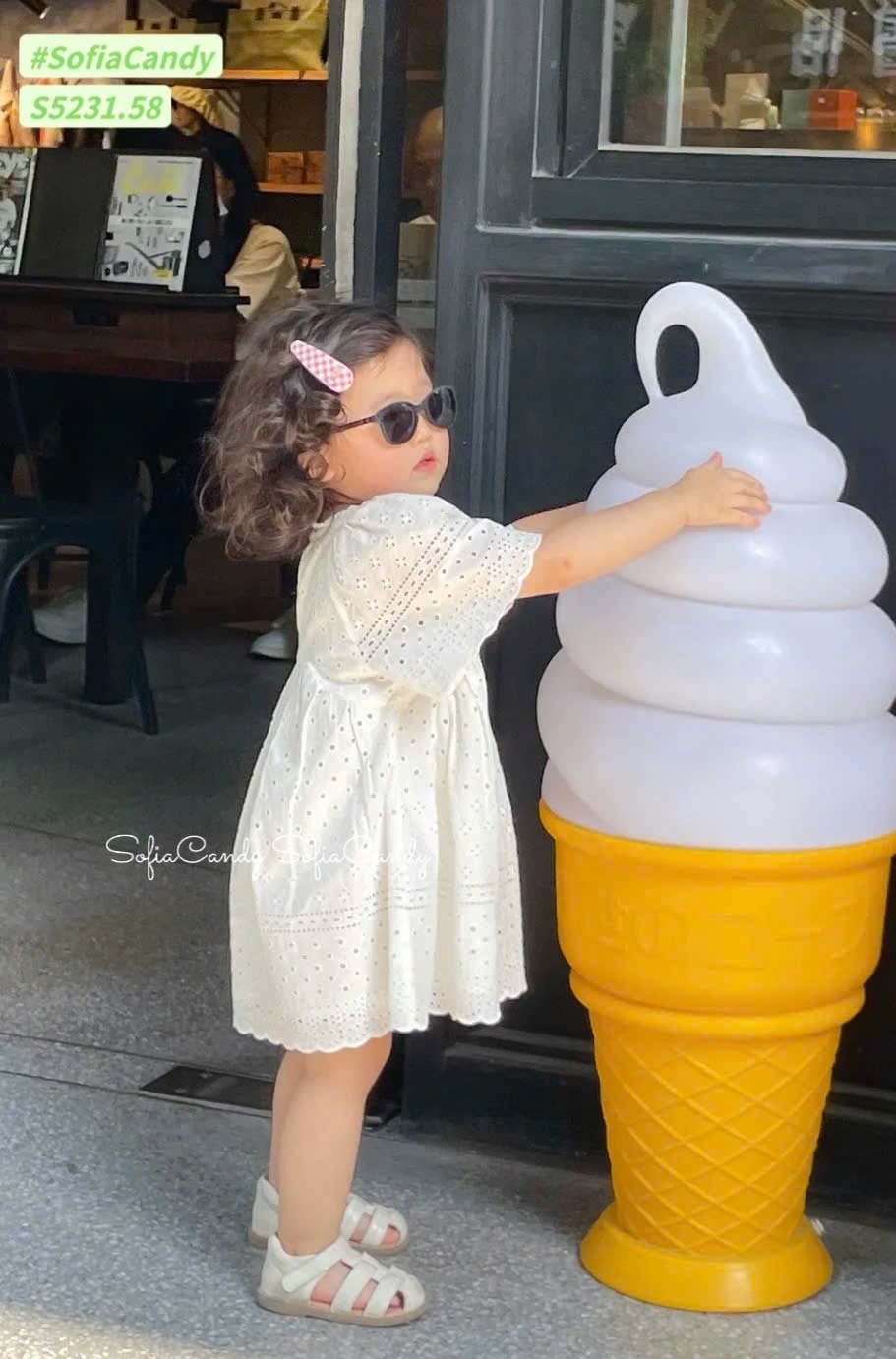 S5231 - Váy Sofia Candy thêu trắng phối tay bé gái size 1-10y