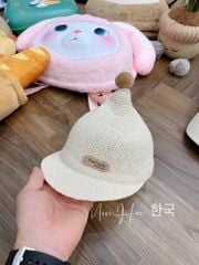 Mũ cói lưỡi trai chóp cục bông 2 màu cho bé size 6m-2y
