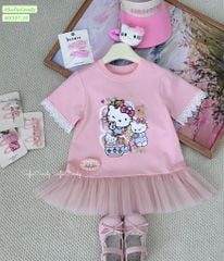 M5307 - Váy cotton Mia Kids hồng Hello Kitty chân váy phối voan size 1-10y