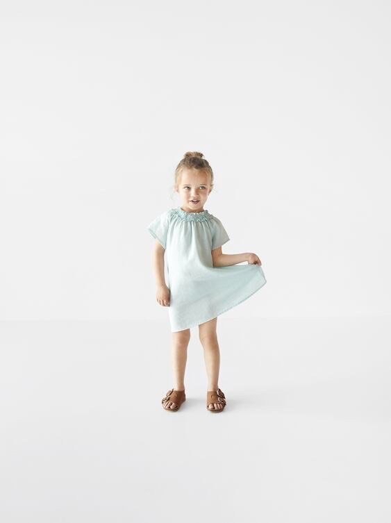 Váy linen Zara cổ nhún chun tay hến 2 màu vàng/xanh mint