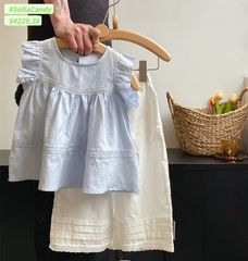 S4229 - Set bộ Sofia Candy thô tiểu thư áo xanh phối quần trắng size 1-10y