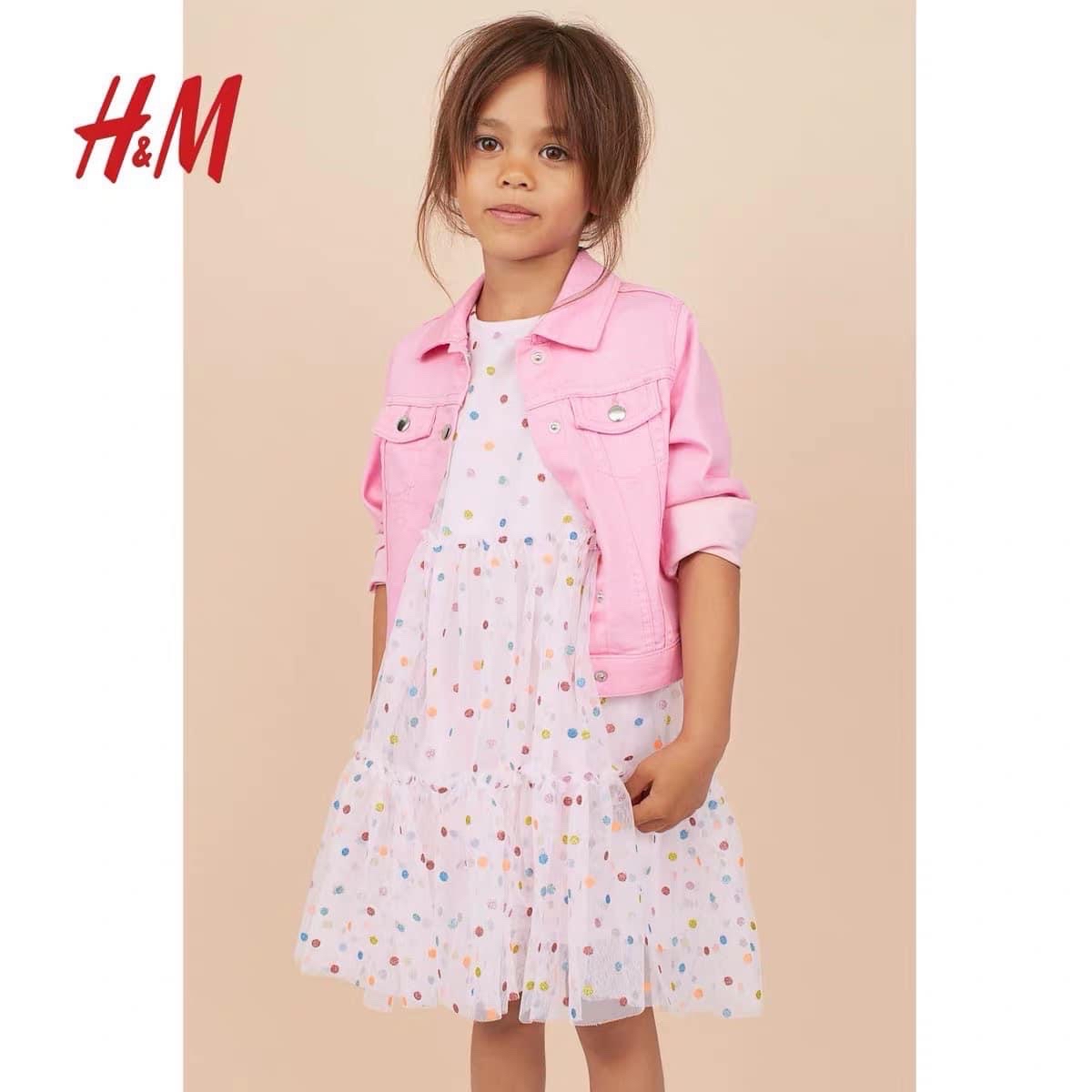 Váy H&M ren tầng hoạ tiết chấm bi sắc màu