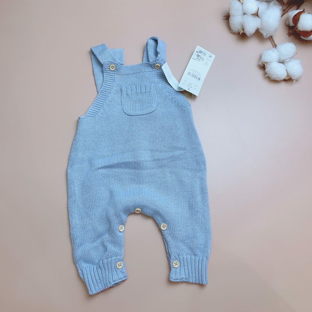 Quần yếm len Tex màu xanh nhạt túi ngực