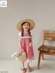 Váy Melisa caro đỏ tay cánh tiên phối ren size 2-11y