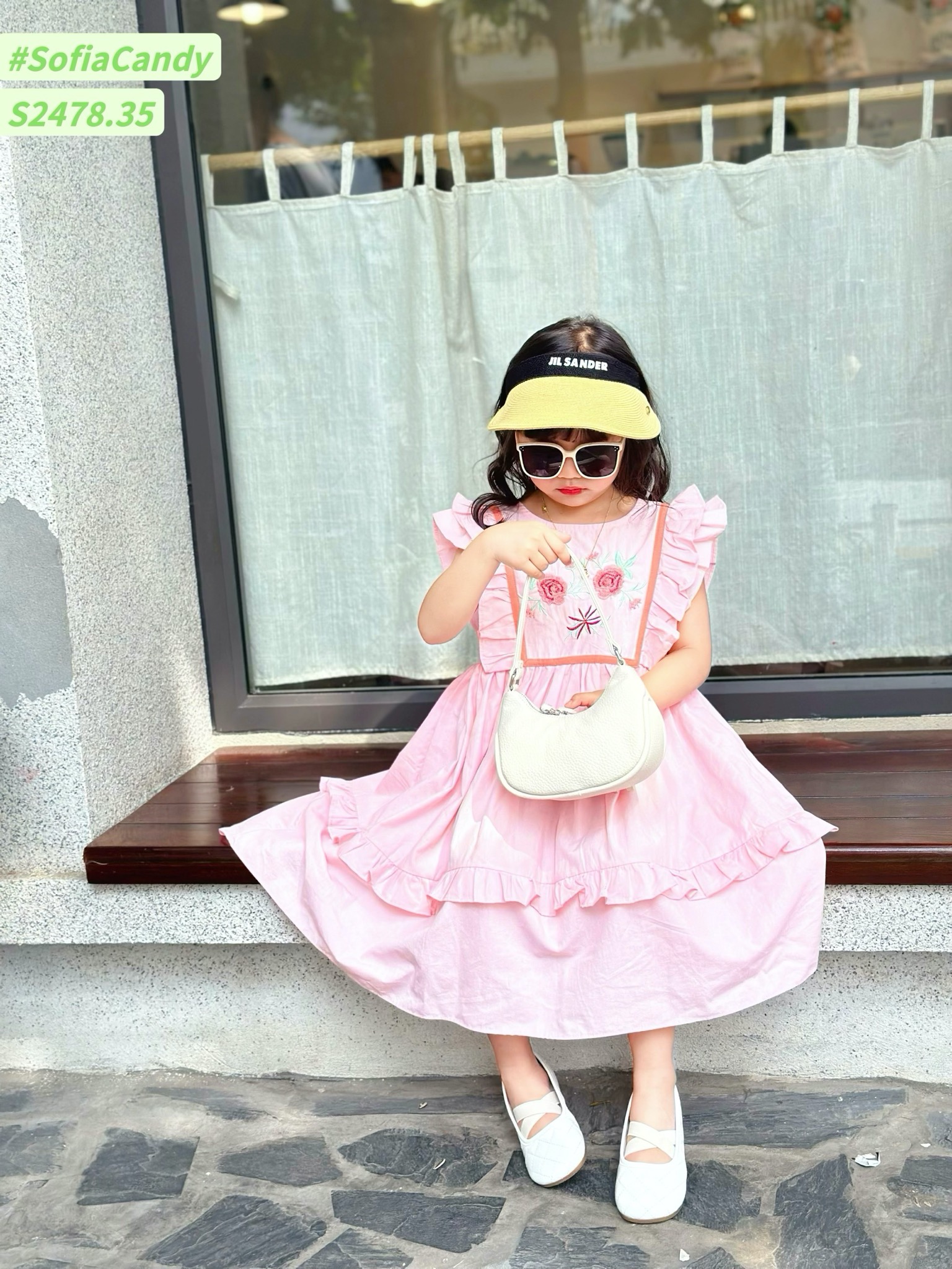 Váy Sofia Candy tiểu thư tay cánh tiên thêu hoa ngực nhiều màu BG size 1-10y