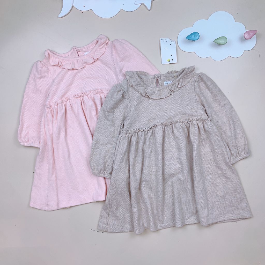 Váy len Little Earthling 2 màu hồng/nâu be size 1-6y