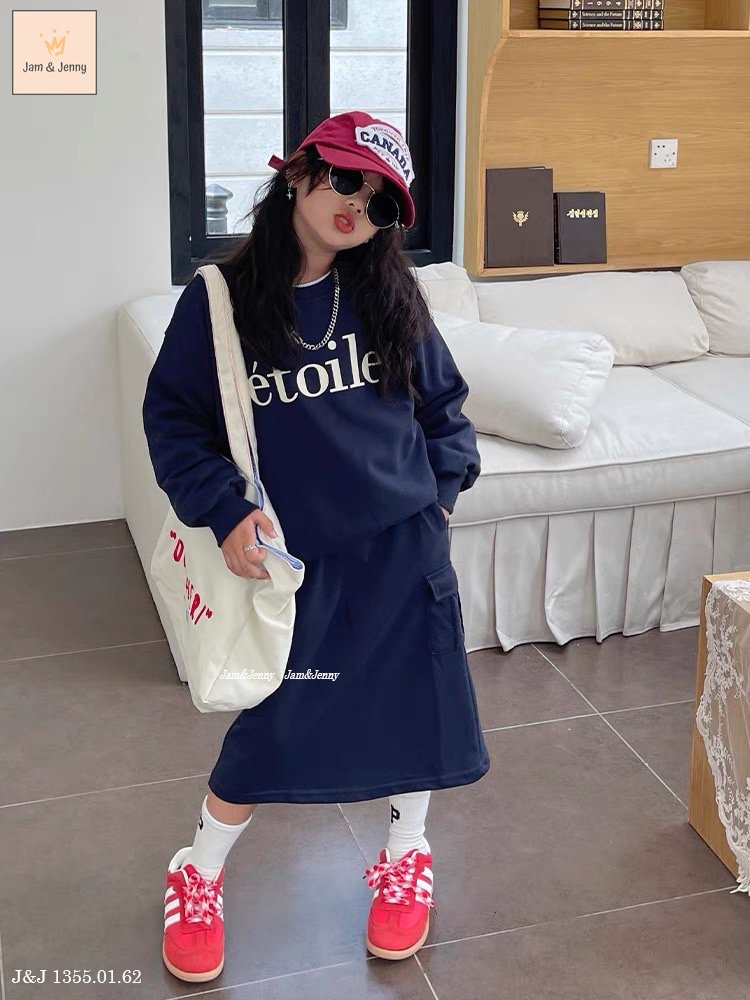 Set nỉ Jam&Jenny áo in chữ Etoile - chân váy túi hộp 2 màu size 2 - 12y