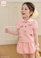 JJ 5130 - Bộ Jam & Jenny áo cotton cổ sen nhiều hoạ tiết + chân váy bí màu hồng size 2-12y
