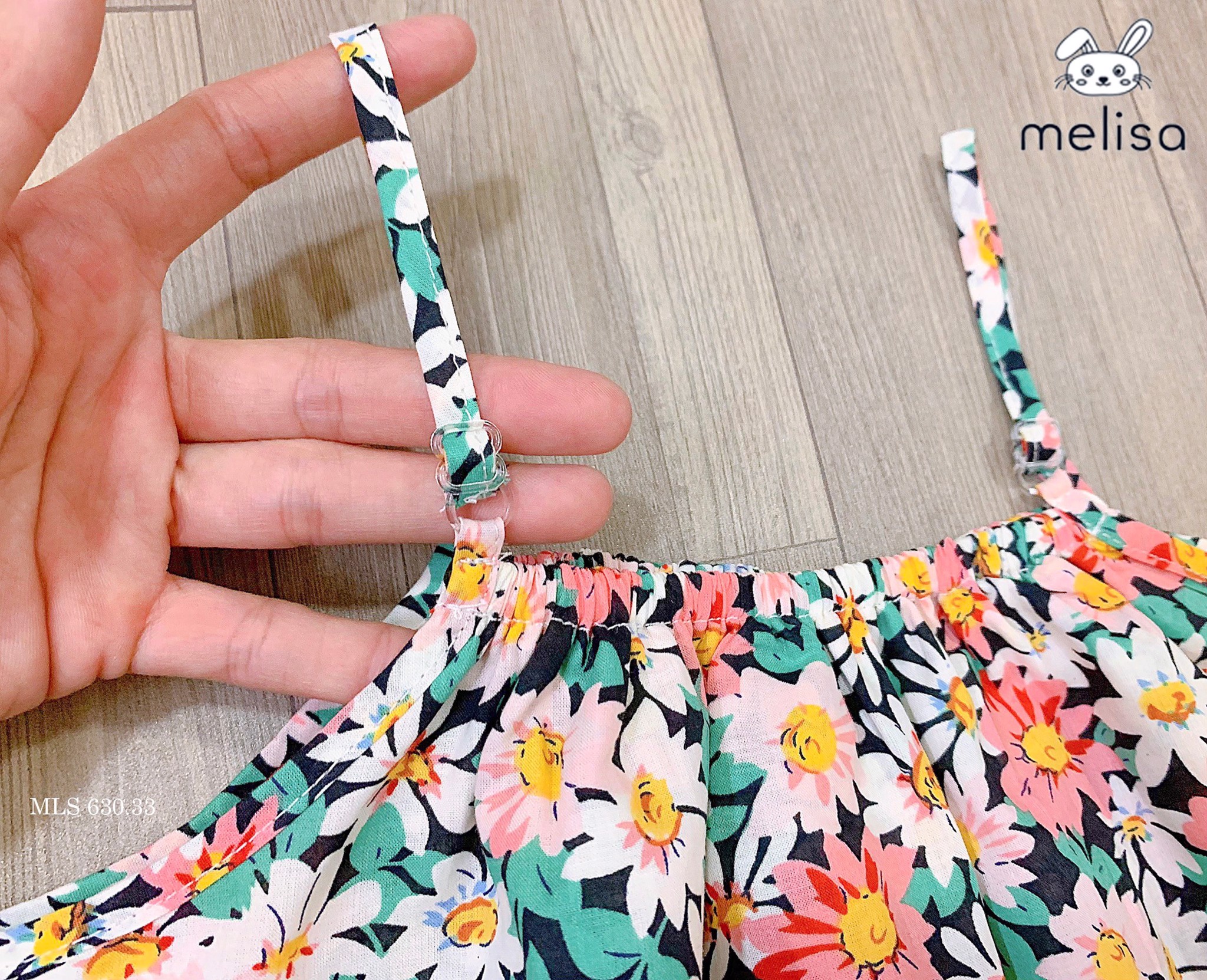 Bộ thô lanh Melisa áo 2 dây xếp bèo - quần boom 2 màu hoa size 2 - 11y