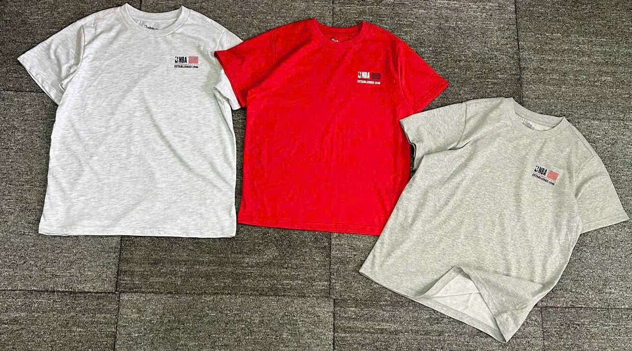 Áo cotton NBA dư xịn 3 màu logo ngực cho bé size 120-160