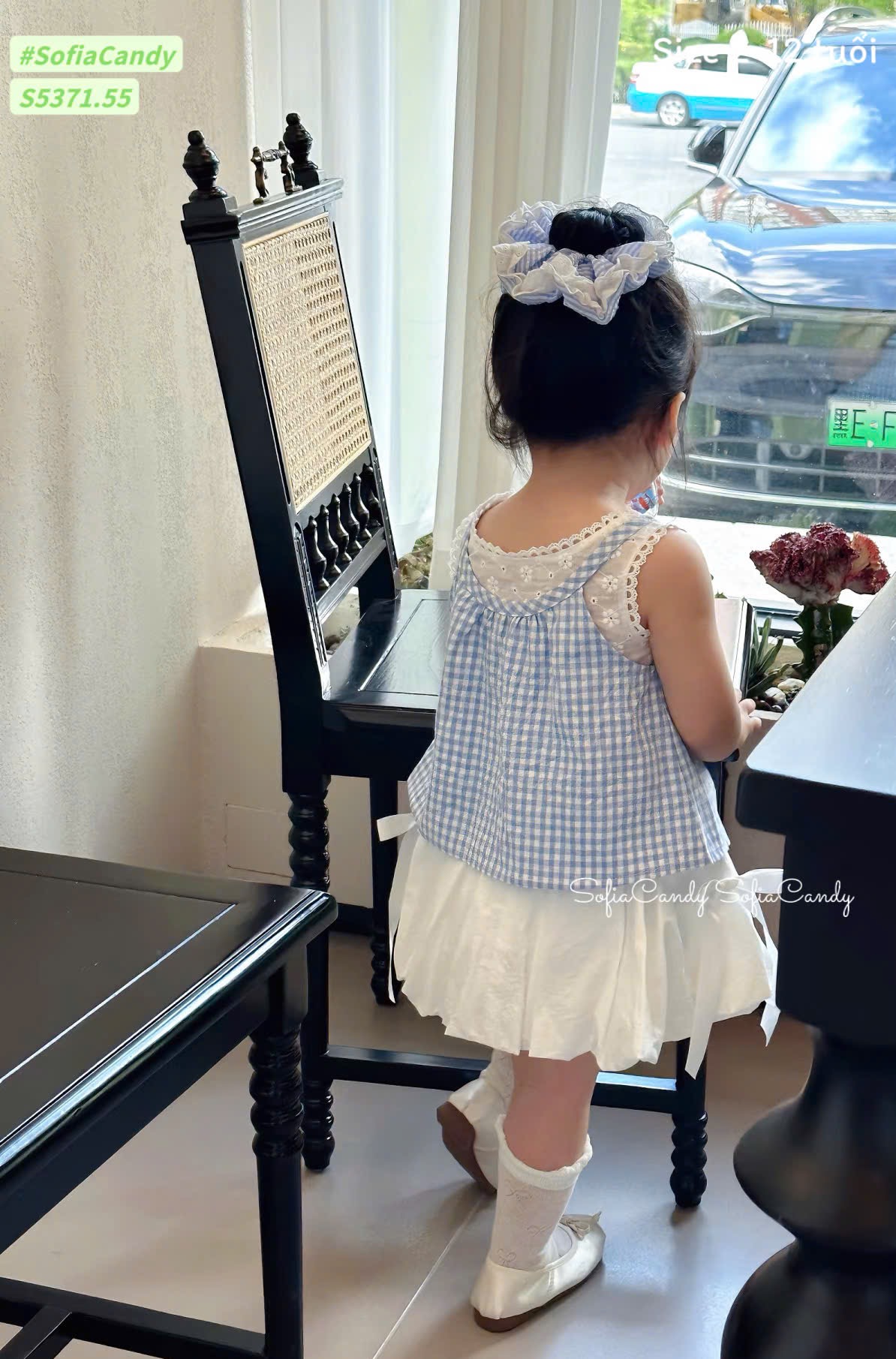 S5371 - Bộ Sofia Candy áo kẻ xanh phối chân váy trắng bé gái size 2-12y