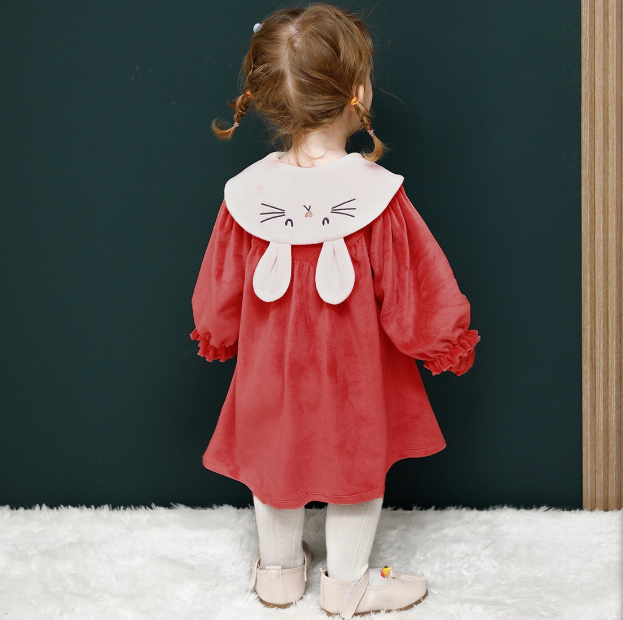 Váy nhung cổ sen lưng thỏ Milkmile 3 màu đỏ / vàng / hồng size 90 - 140